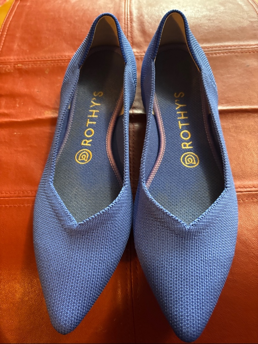 Rothy's Blue Pointed-Toe Knit Flats